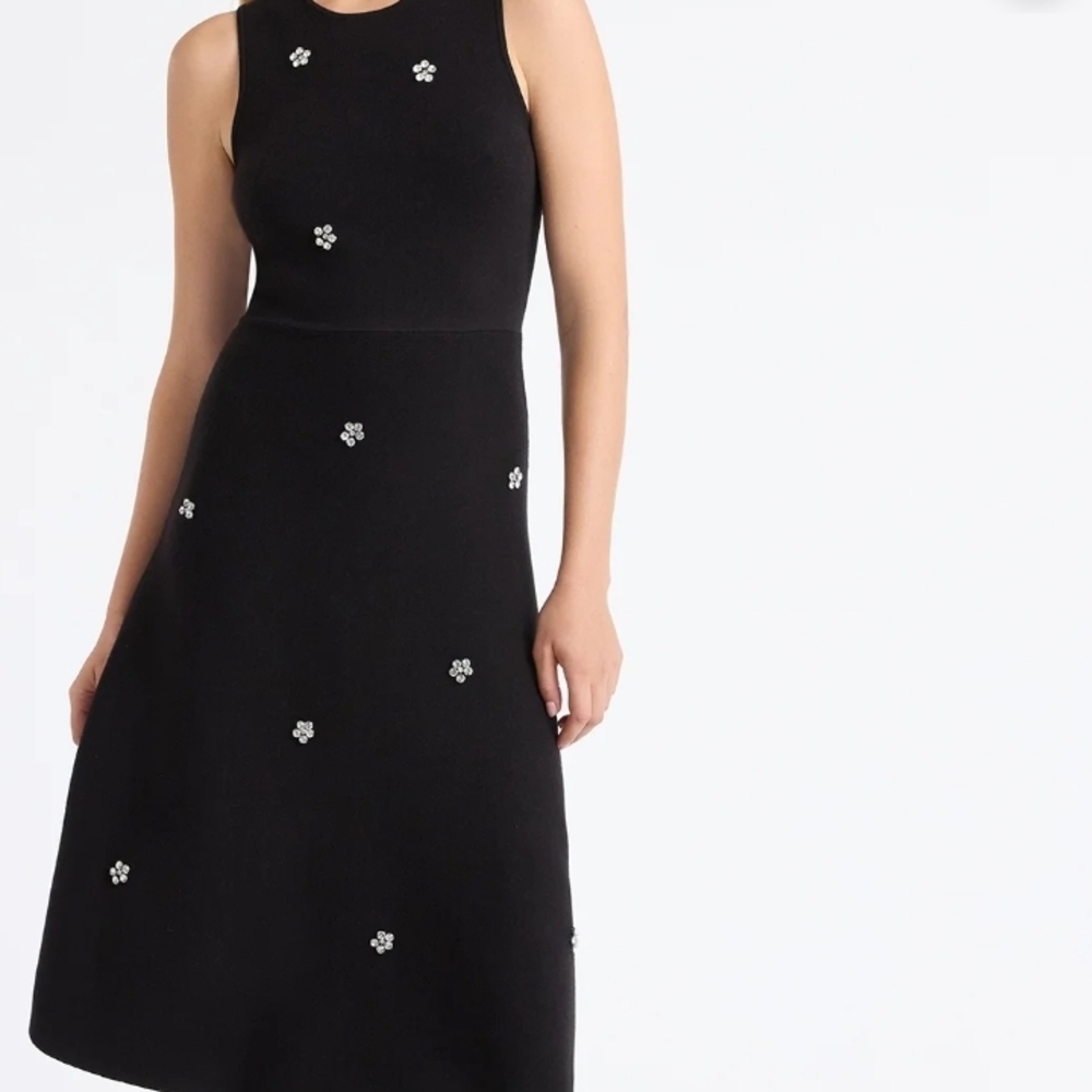 NWT Free Assembly Rhinestone Floral Midi Dress S Black Retails $39